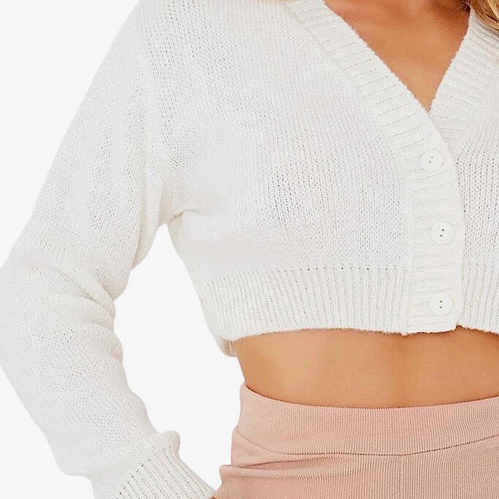 CREAM WHITE CROPPED SWEATER CARDIGAN